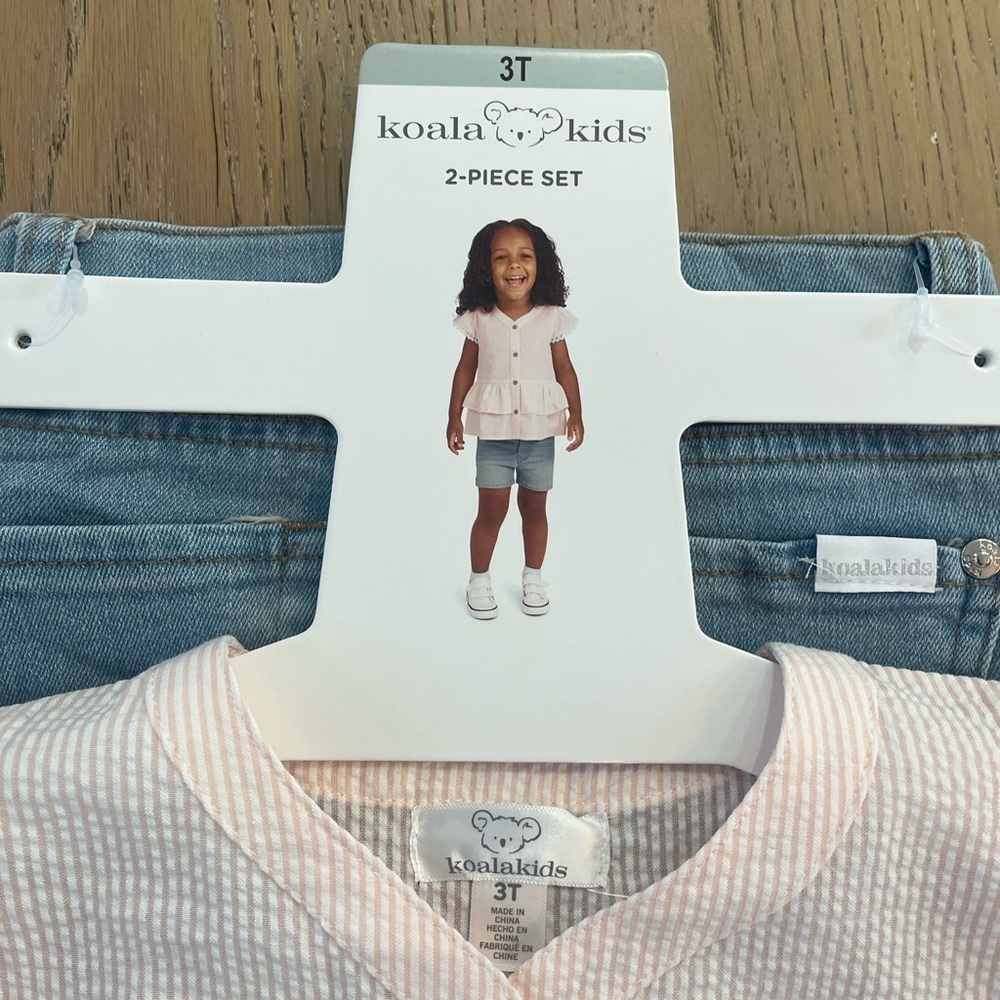 NWT Koala Kids Toddler Girl 3T Short Set Pink Seersucker Lace Summer Jean - Picture 8 of 9